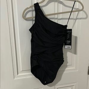 NWT Miraclesuit Black One-Shoulder Swimsuit, Size 6
